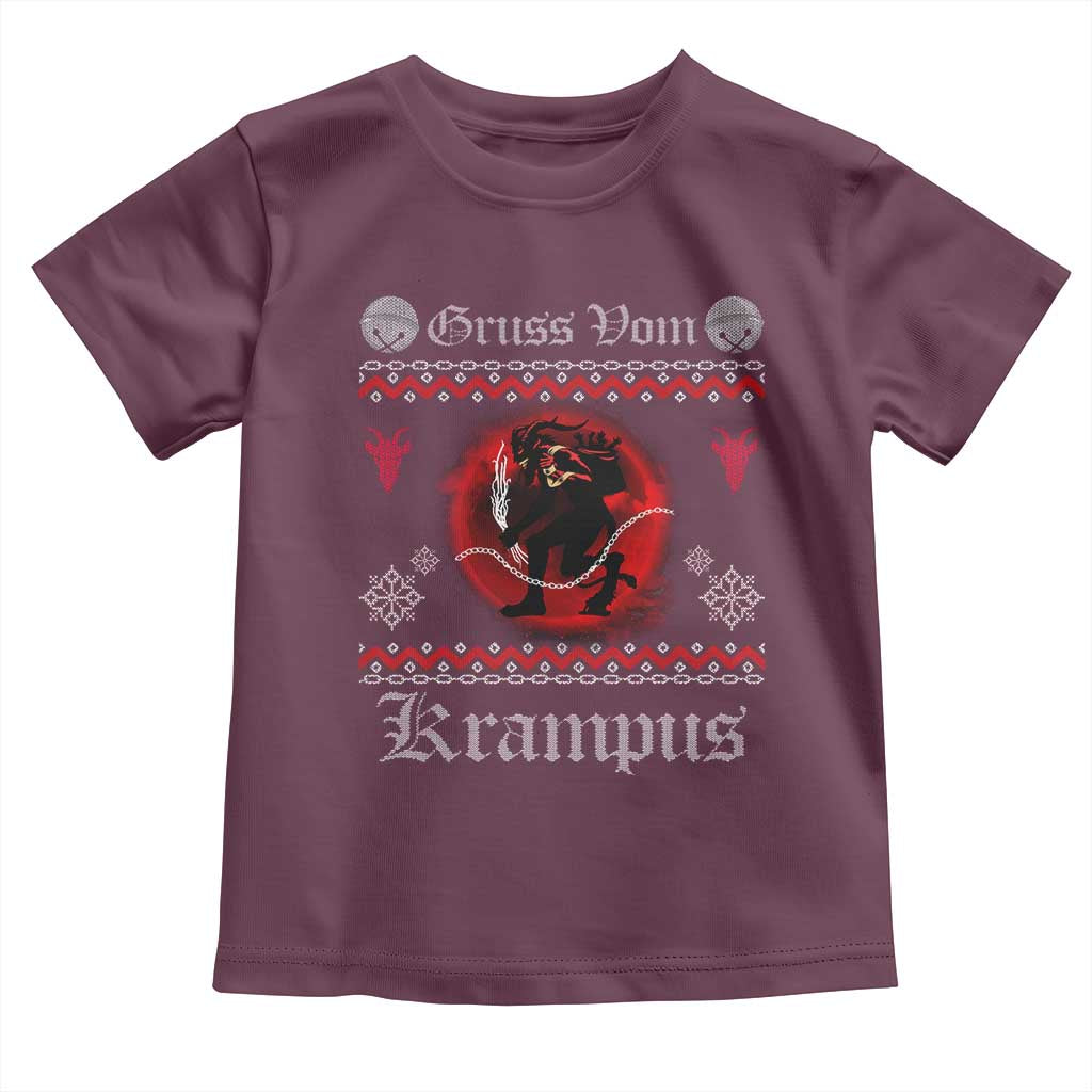 Christmas Krampus Toddler T Shirt Goth Xmas Gruss Von Krampus Ugly Christmas Sweater Evil Pajama TS10 Maroon Print Your Wear