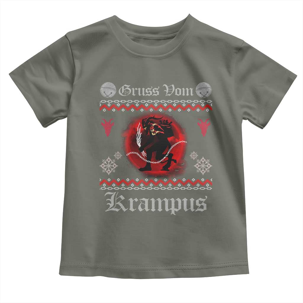 Christmas Krampus Toddler T Shirt Goth Xmas Gruss Von Krampus Ugly Christmas Sweater Evil Pajama TS10 Military Green Print Your Wear