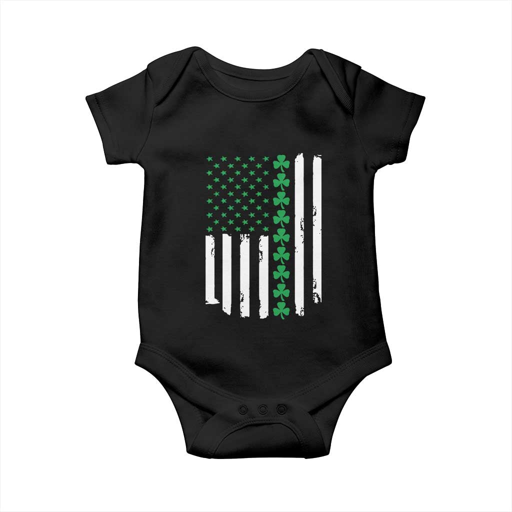Vintage St. Patricks Day American Flag Shamrocks Baby Onesie TS10 Black Print Your Wear