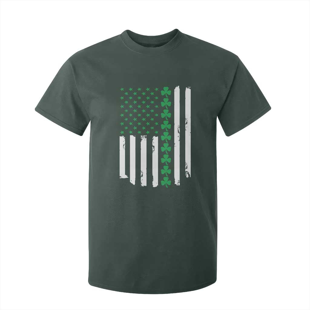 Vintage St. Patricks Day American Flag Shamrocks T Shirt For Kid TS10 Dark Forest Green Print Your Wear