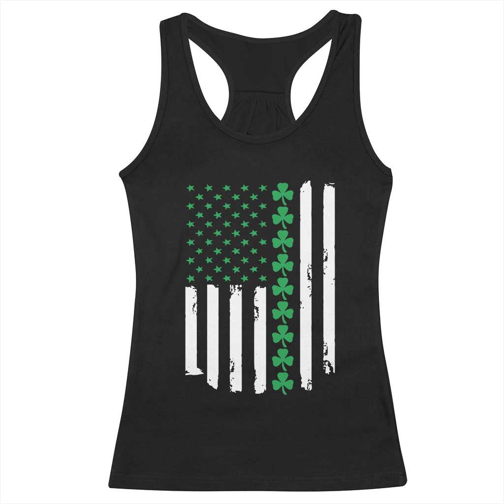 Vintage St. Patricks Day American Flag Shamrocks Racerback Tank Top TS10 Black Print Your Wear