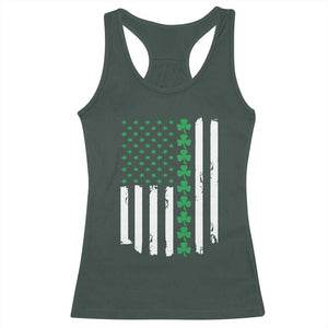 Vintage St. Patricks Day American Flag Shamrocks Racerback Tank Top TS10 Dark Forest Green Print Your Wear