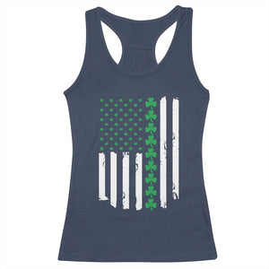 Vintage St. Patricks Day American Flag Shamrocks Racerback Tank Top TS10 Navy Print Your Wear
