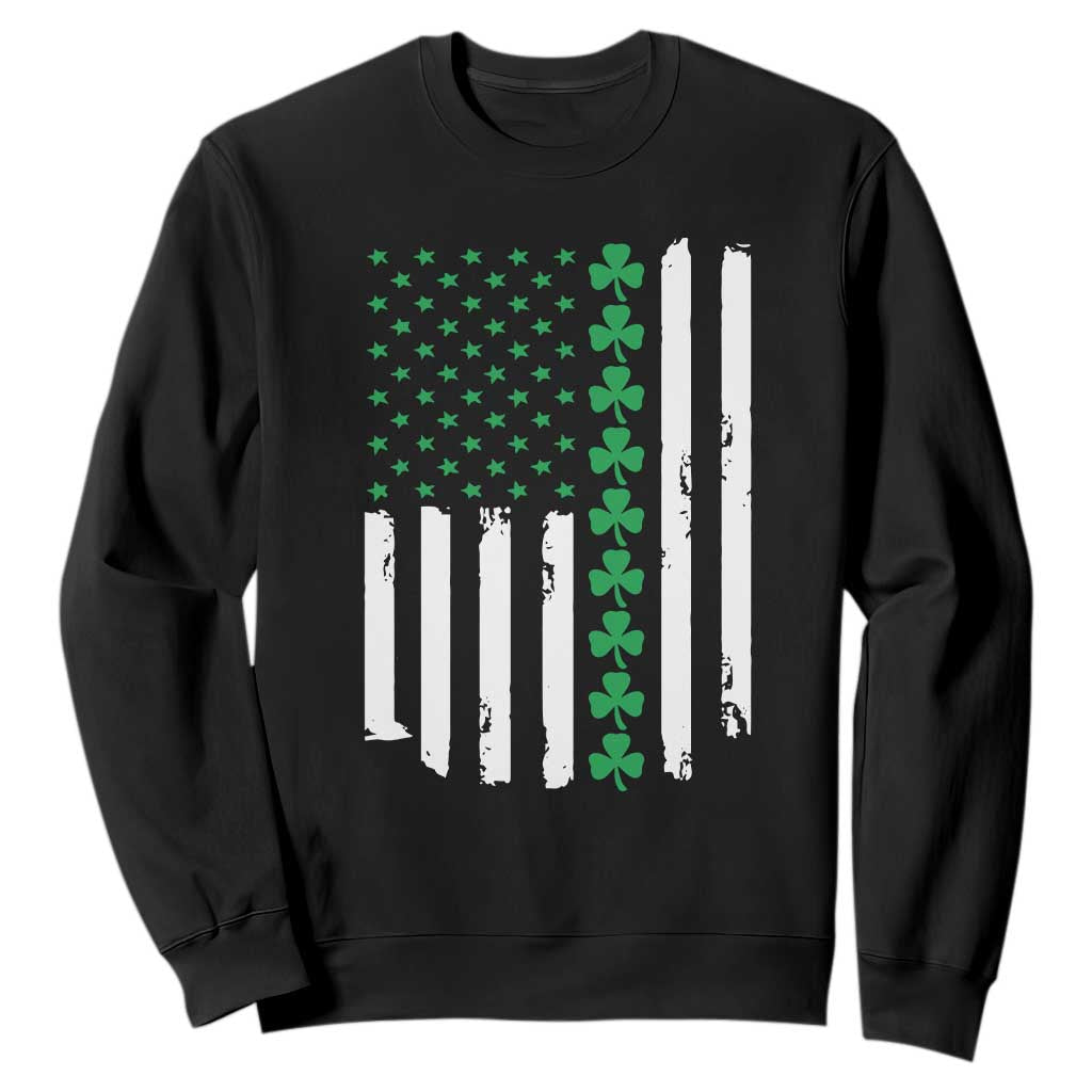 Vintage St. Patricks Day American Flag Shamrocks Sweatshirt TS10 Black Print Your Wear