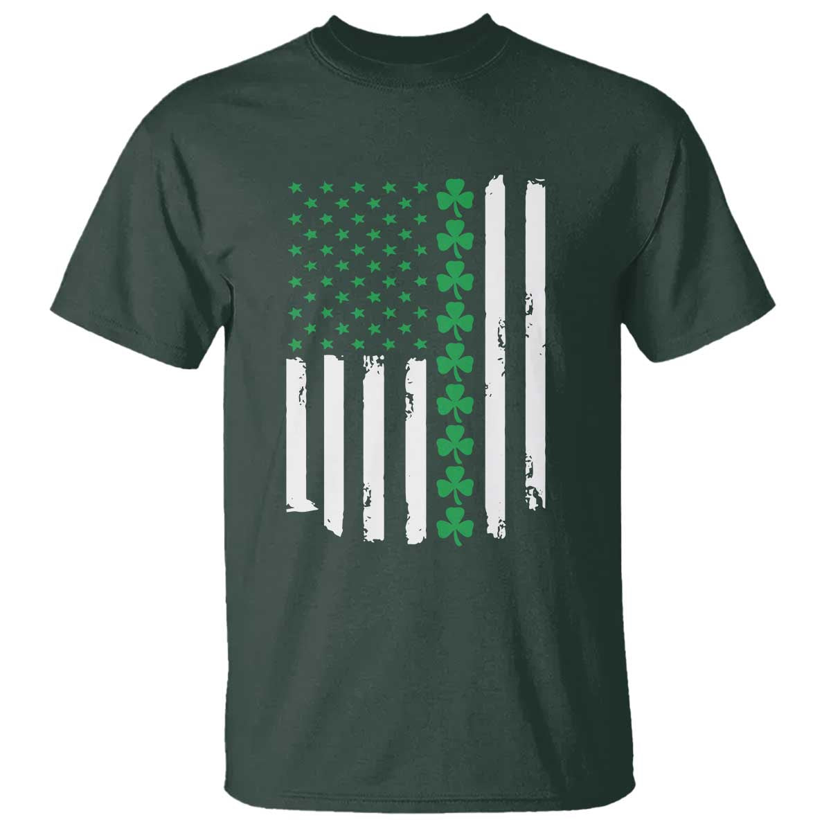 Vintage St. Patricks Day American Flag Shamrocks T Shirt TS10 Dark Forest Green Print Your Wear