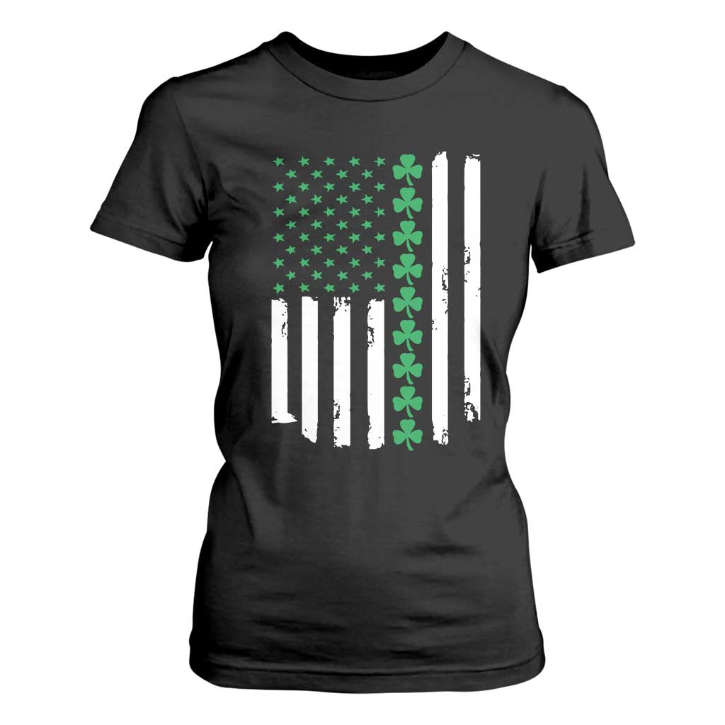Vintage St. Patricks Day American Flag Shamrocks T Shirt For Women TS10 Black Print Your Wear