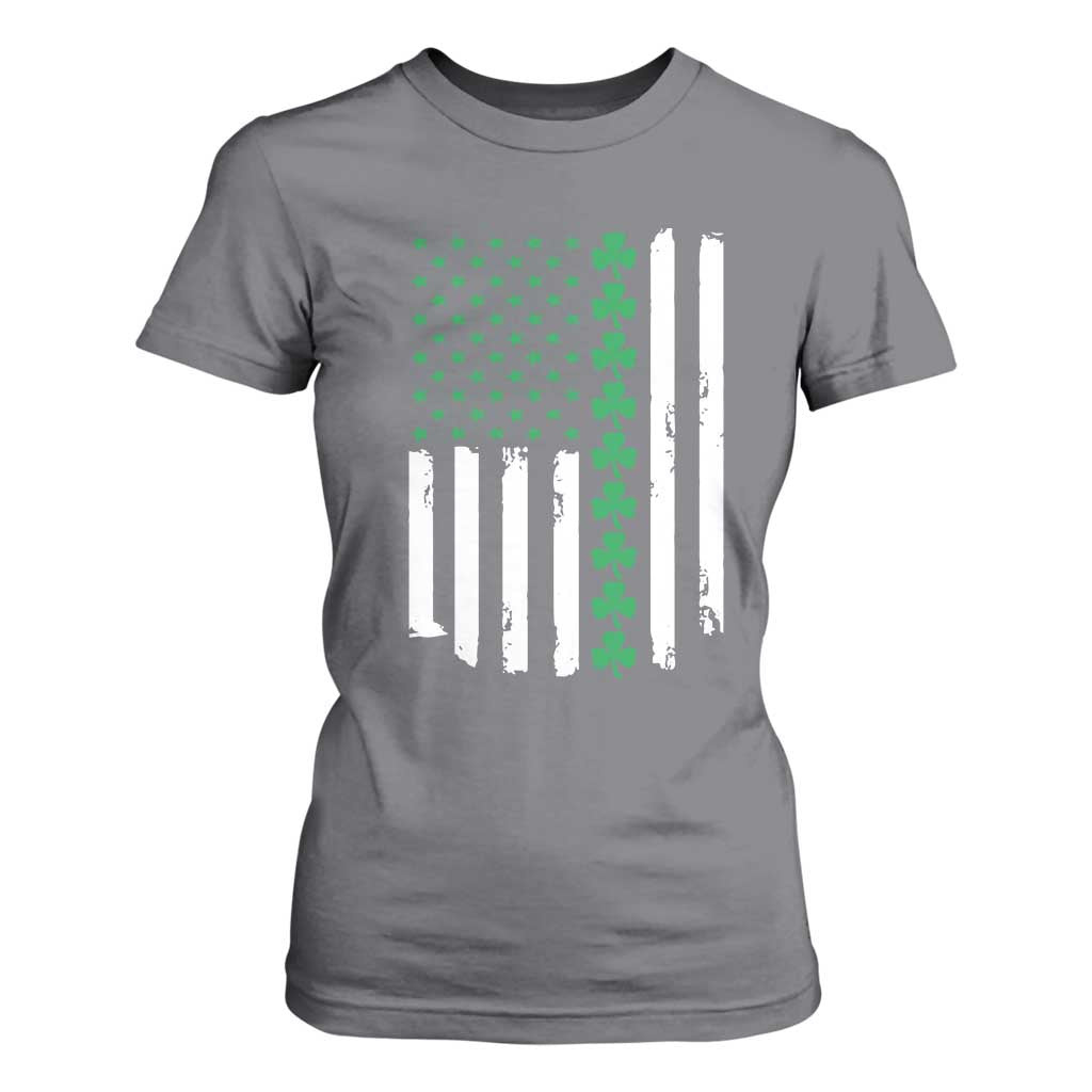 Vintage St. Patricks Day American Flag Shamrocks T Shirt For Women TS10 Charcoal Print Your Wear