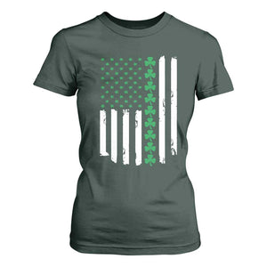 Vintage St. Patricks Day American Flag Shamrocks T Shirt For Women TS10 Dark Forest Green Print Your Wear