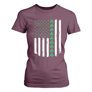 Vintage St. Patricks Day American Flag Shamrocks T Shirt For Women TS10 Maroon Print Your Wear