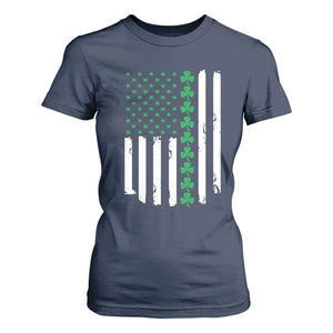 Vintage St. Patricks Day American Flag Shamrocks T Shirt For Women TS10 Navy Print Your Wear