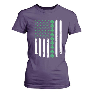 Vintage St. Patricks Day American Flag Shamrocks T Shirt For Women TS10 Purple Print Your Wear