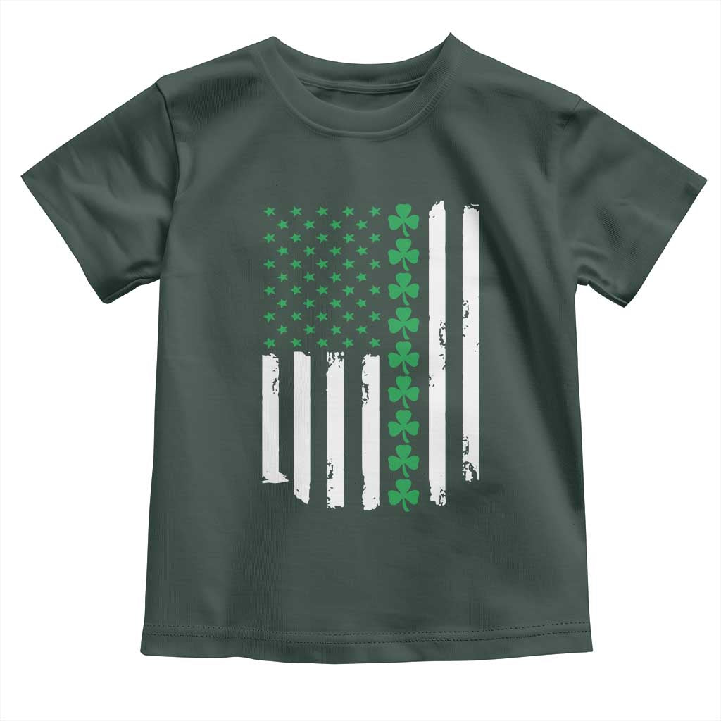 Vintage St. Patricks Day American Flag Shamrocks Toddler T Shirt TS10 Dark Forest Green Print Your Wear