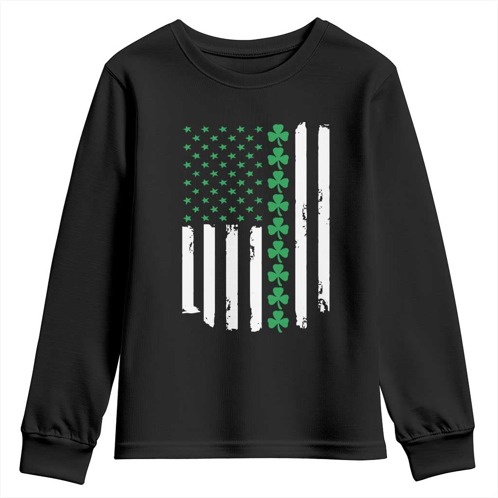 Vintage St. Patricks Day American Flag Shamrocks Youth Sweatshirt TS10 Black Print Your Wear