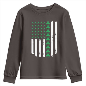 Vintage St. Patricks Day American Flag Shamrocks Youth Sweatshirt TS10 Dark Chocolate Print Your Wear