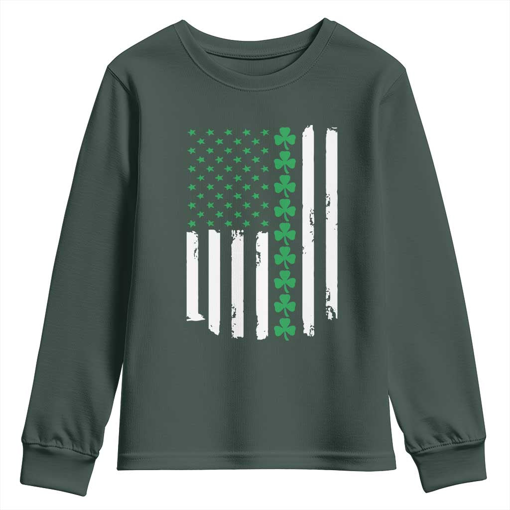 Vintage St. Patricks Day American Flag Shamrocks Youth Sweatshirt TS10 Dark Forest Green Print Your Wear