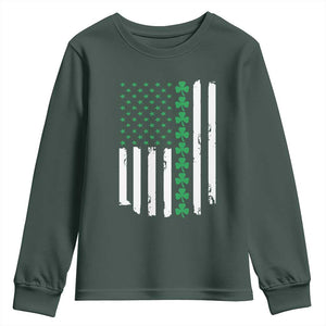Vintage St. Patricks Day American Flag Shamrocks Youth Sweatshirt TS10 Dark Forest Green Print Your Wear