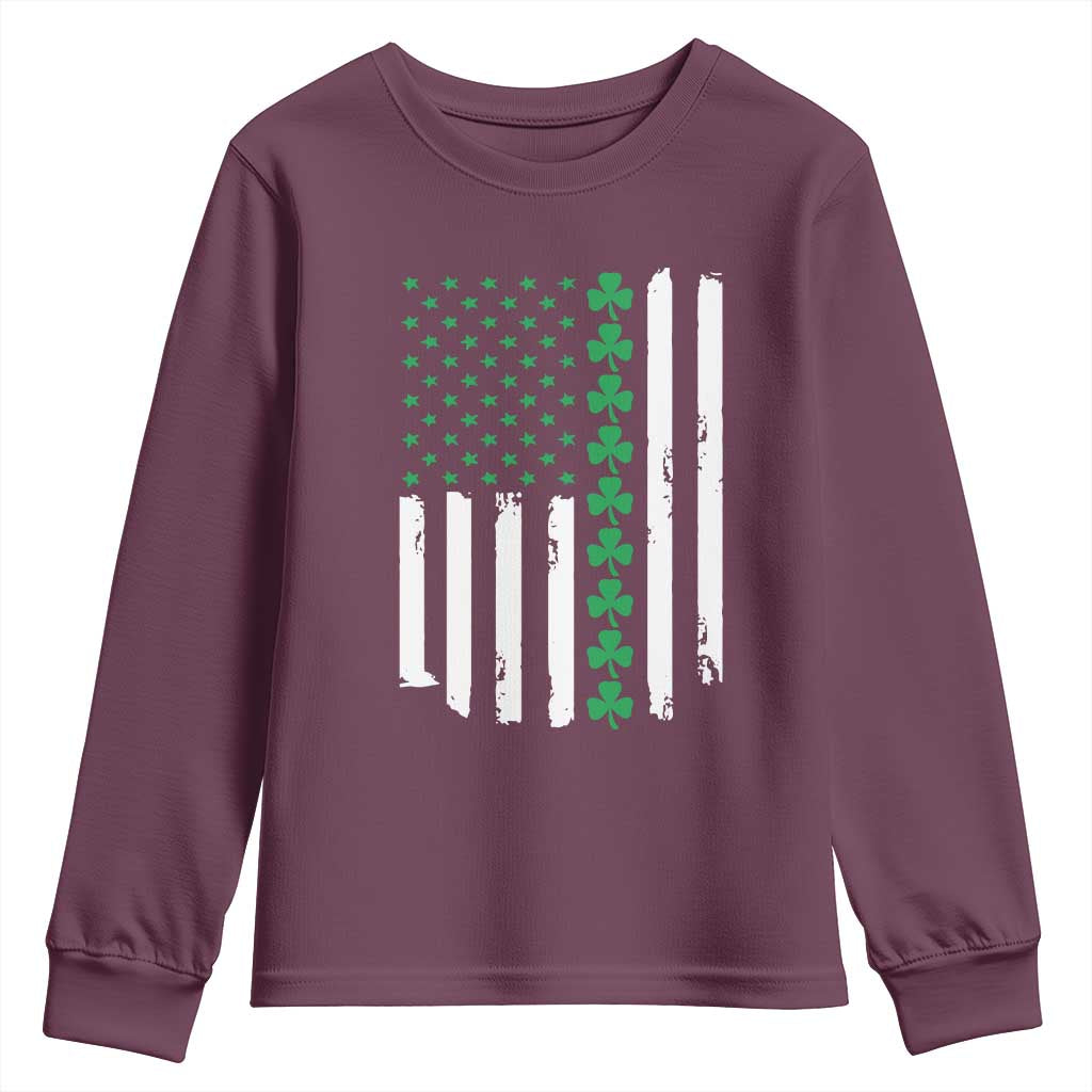 Vintage St. Patricks Day American Flag Shamrocks Youth Sweatshirt TS10 Maroon Print Your Wear
