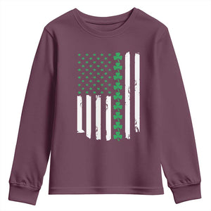 Vintage St. Patricks Day American Flag Shamrocks Youth Sweatshirt TS10 Maroon Print Your Wear