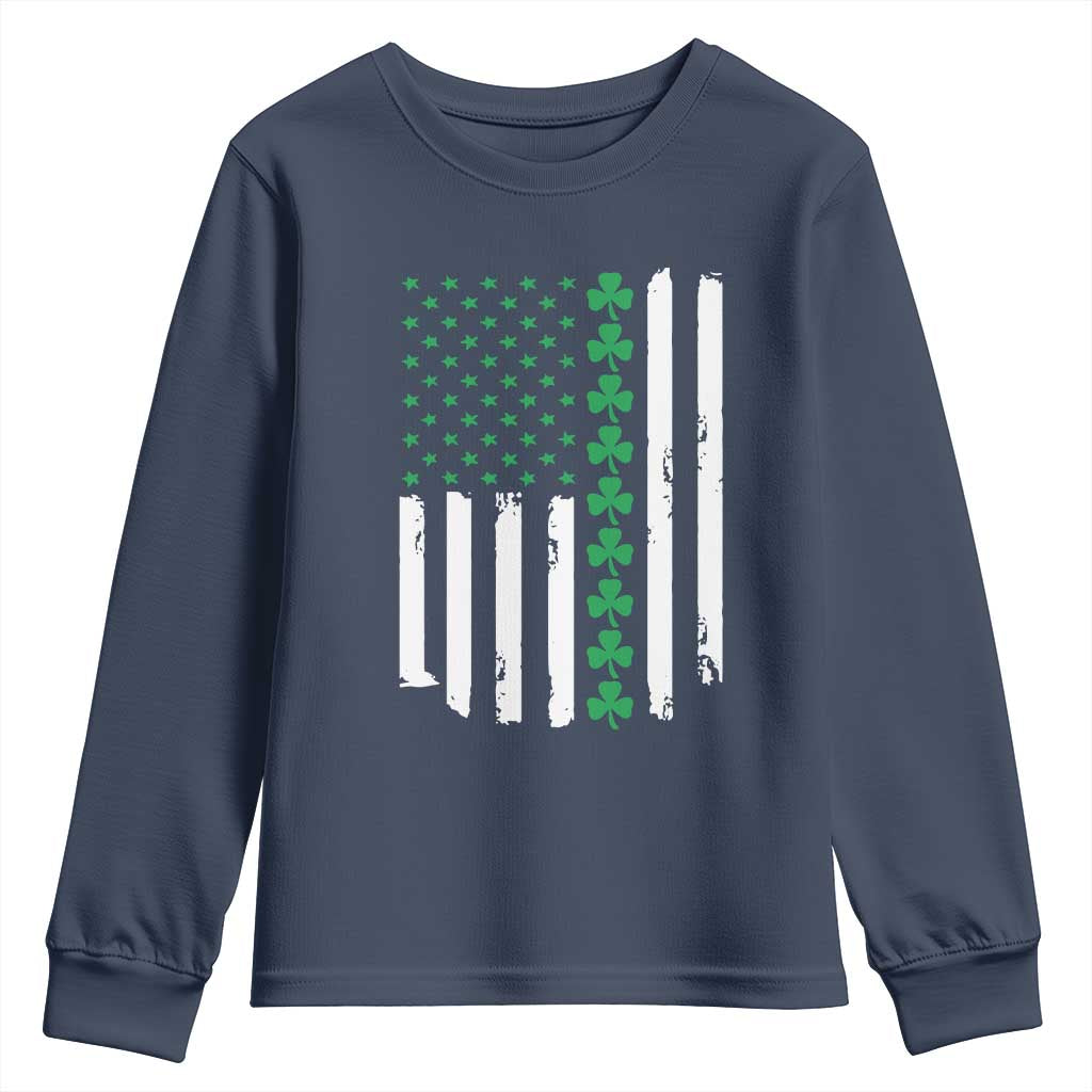 Vintage St. Patricks Day American Flag Shamrocks Youth Sweatshirt TS10 Navy Print Your Wear