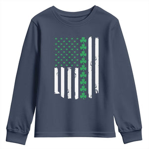 Vintage St. Patricks Day American Flag Shamrocks Youth Sweatshirt TS10 Navy Print Your Wear