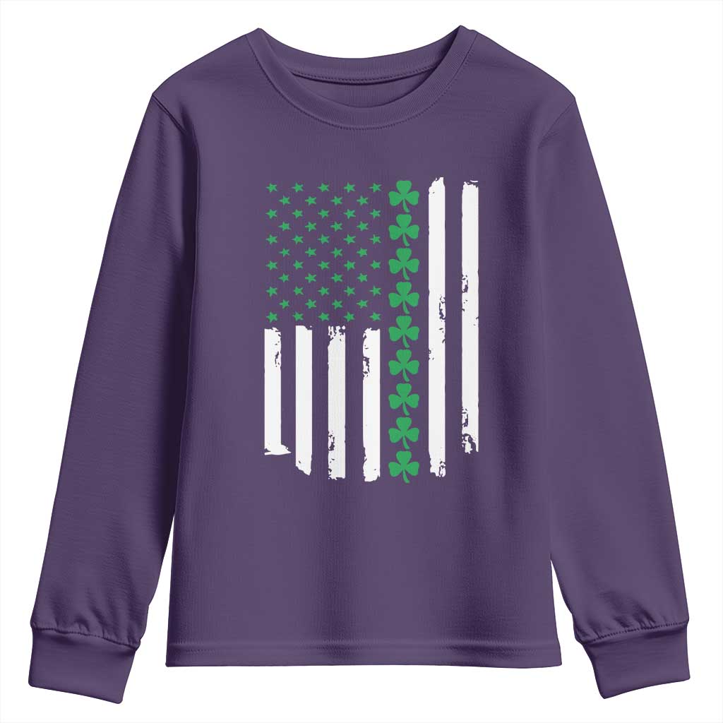 Vintage St. Patricks Day American Flag Shamrocks Youth Sweatshirt TS10 Purple Print Your Wear