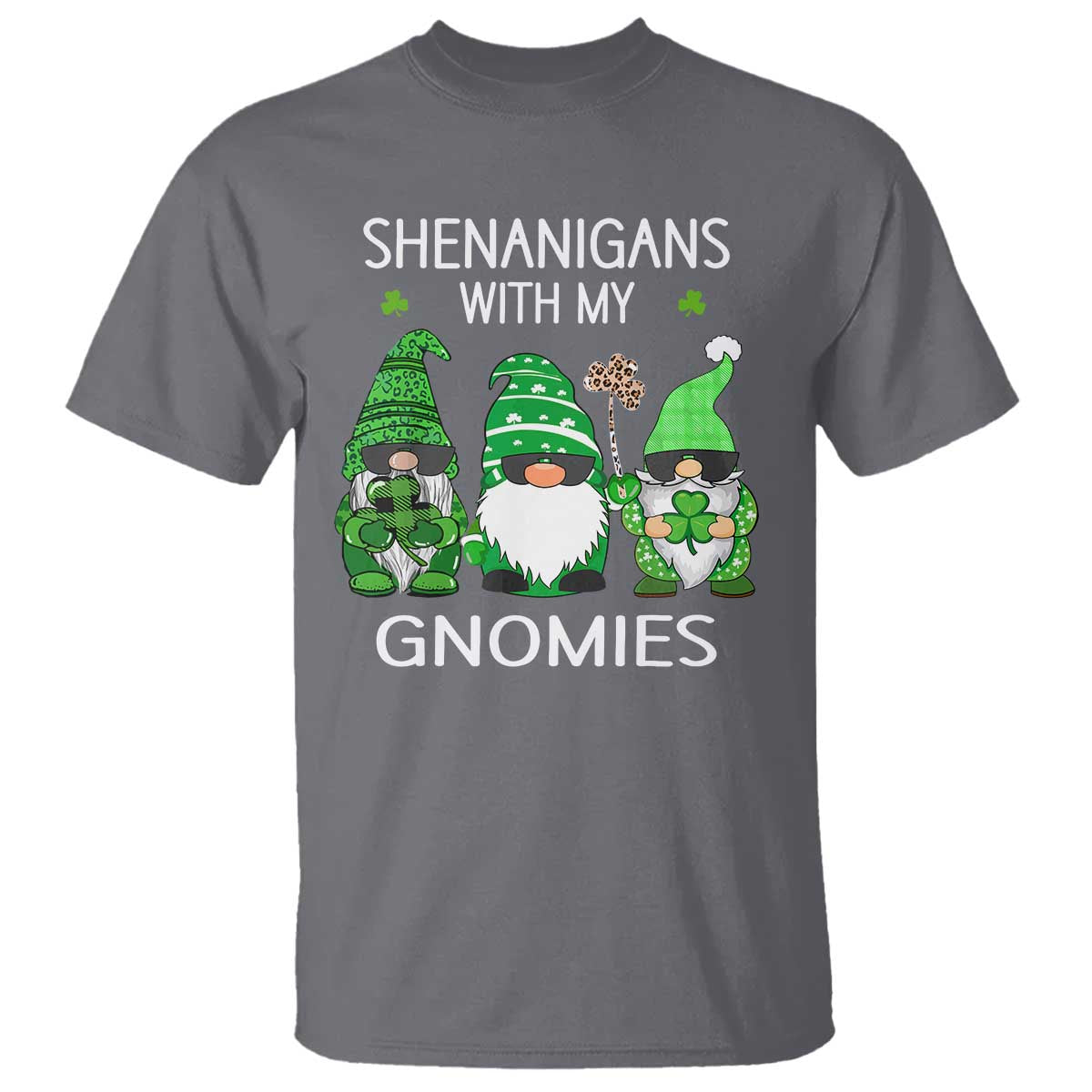 Lucky St Patricks Day Gnomes T Shirt Shamrock Leopard Gnome Irish TS10 Charcoal Print Your Wear