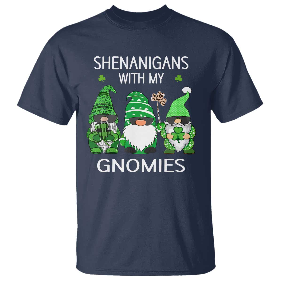 Lucky St Patricks Day Gnomes T Shirt Shamrock Leopard Gnome Irish TS10 Navy Print Your Wear