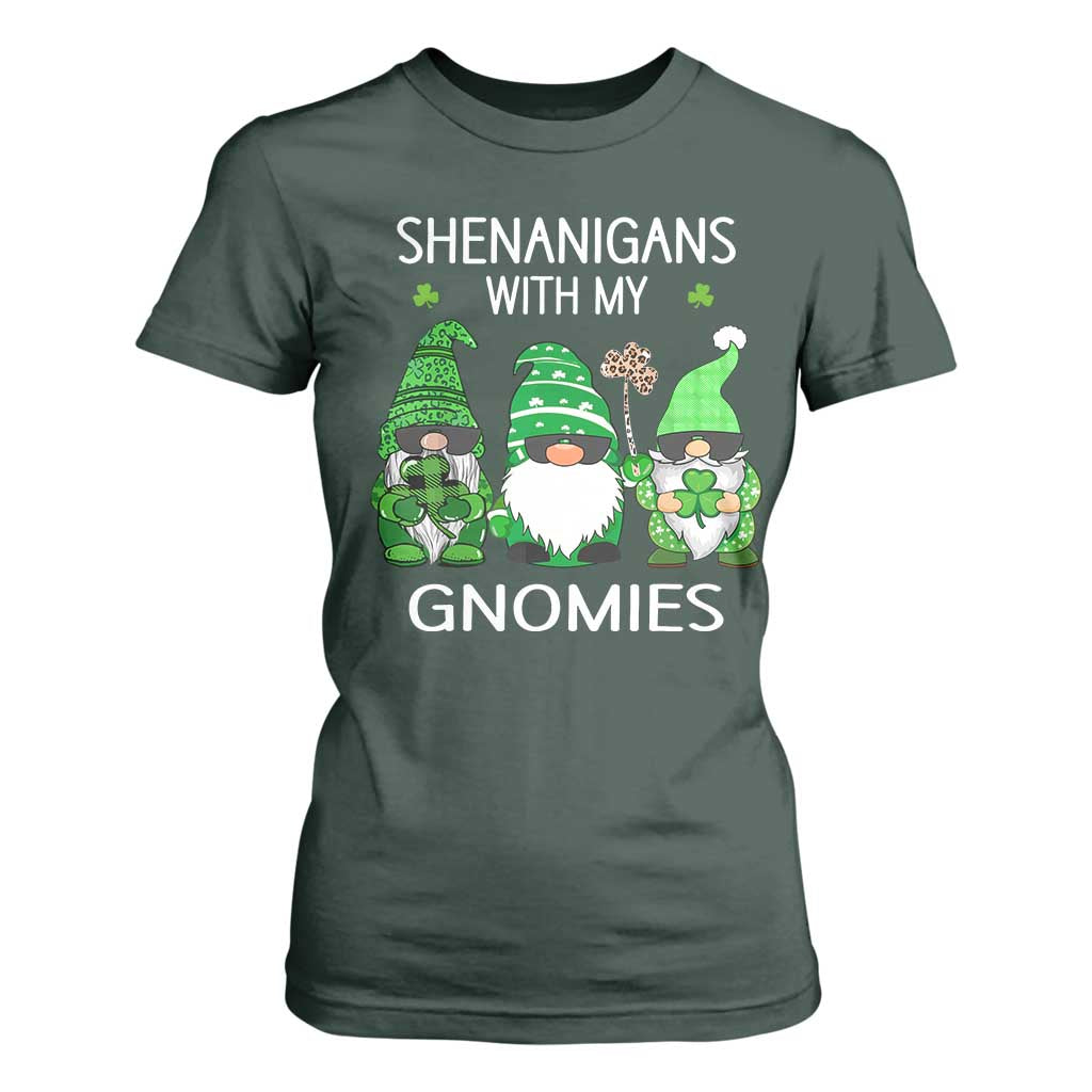 Lucky St Patricks Day Gnomes T Shirt For Women Shamrock Leopard Gnome Irish TS10 Dark Forest Green Print Your Wear