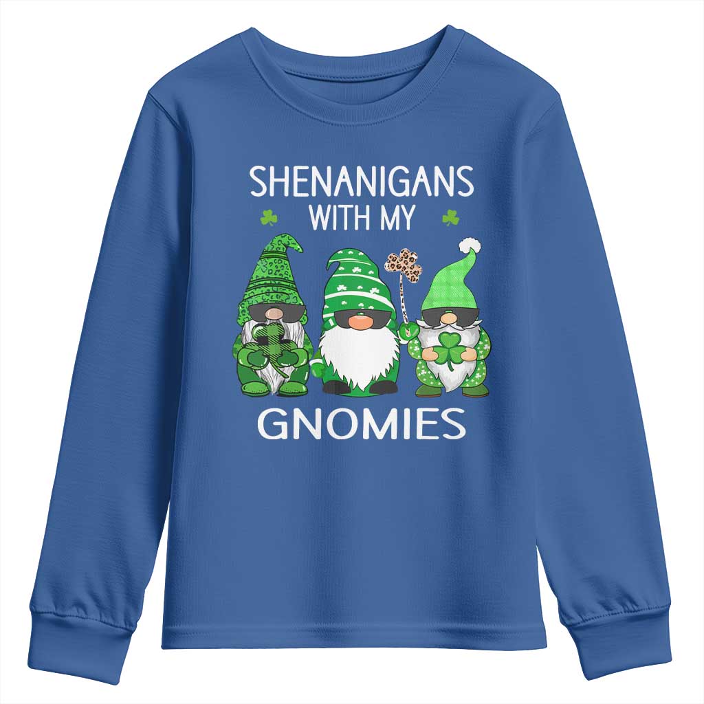 Lucky St Patricks Day Gnomes Youth Sweatshirt Shamrock Leopard Gnome Irish TS10 Royal Blue Print Your Wear