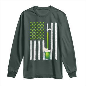 St. Patricks Day Irish Beer American Flag Long Sleeve Shirt Brewery Craft Beer TS10 Dark Forest Green Print Your Wear