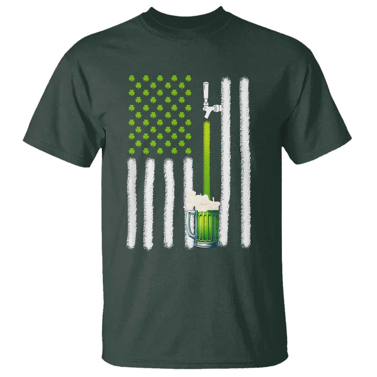 St. Patricks Day Irish Beer American Flag T Shirt Brewery Craft Beer TS10 Dark Forest Green Print Your Wear