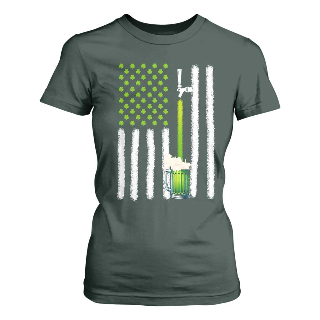 St. Patricks Day Irish Beer American Flag T Shirt For Women Brewery Craft Beer TS10 Dark Forest Green Print Your Wear