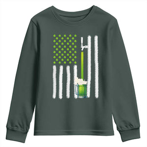 St. Patricks Day Irish Beer American Flag Youth Sweatshirt Brewery Craft Beer TS10 Dark Forest Green Print Your Wear