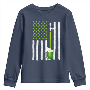 St. Patricks Day Irish Beer American Flag Youth Sweatshirt Brewery Craft Beer TS10 Navy Print Your Wear