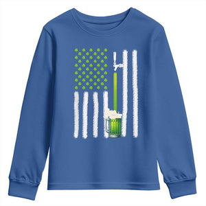 St. Patricks Day Irish Beer American Flag Youth Sweatshirt Brewery Craft Beer TS10 Royal Blue Print Your Wear