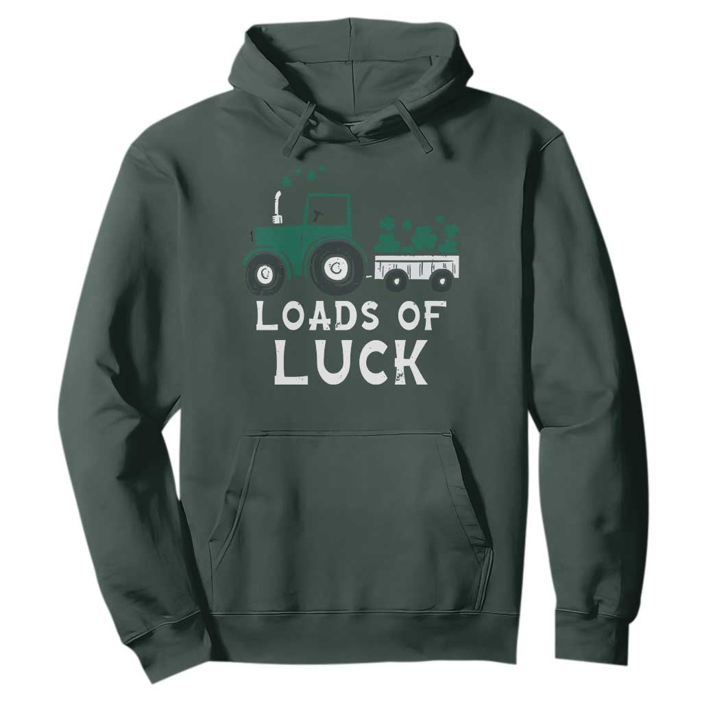 Boys St Patricks Day Hoodie Loads Of Luck Lucky Tractor Truck TS10 Dark Forest Green Print Your Wear