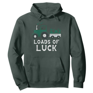Boys St Patricks Day Hoodie Loads Of Luck Lucky Tractor Truck TS10 Dark Forest Green Print Your Wear