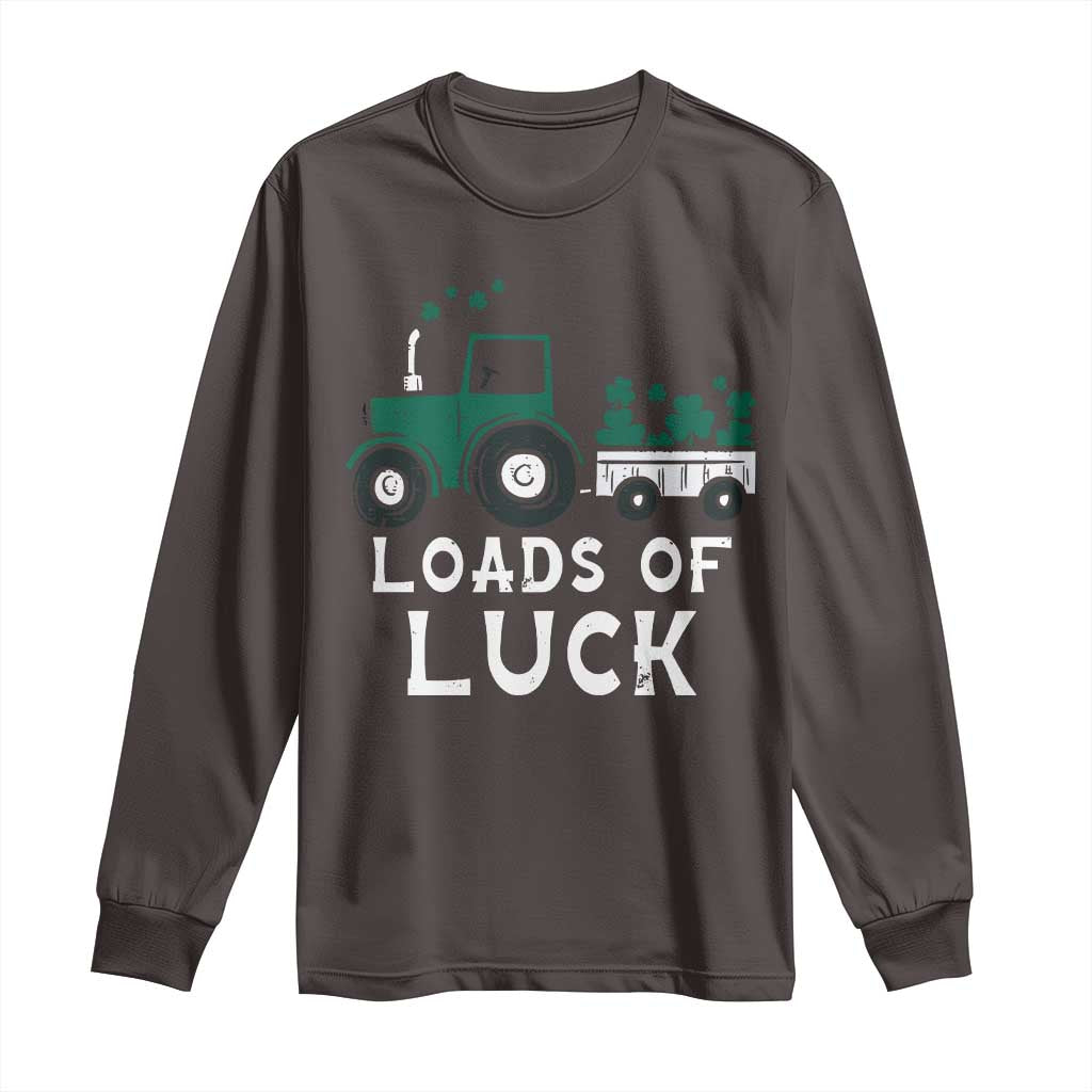 Boys St Patricks Day Long Sleeve Shirt Loads Of Luck Lucky Tractor Truck TS10 Dark Chocolate Print Your Wear