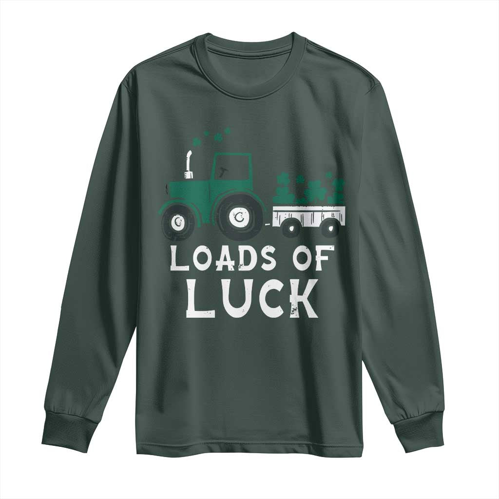 Boys St Patricks Day Long Sleeve Shirt Loads Of Luck Lucky Tractor Truck TS10 Dark Forest Green Print Your Wear