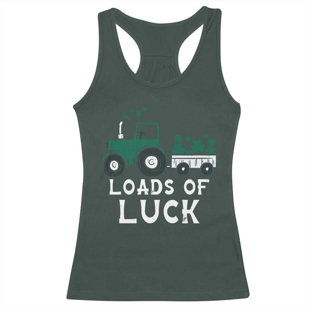 Boys St Patricks Day Racerback Tank Top Loads Of Luck Lucky Tractor Truck TS10 Dark Forest Green Print Your Wear