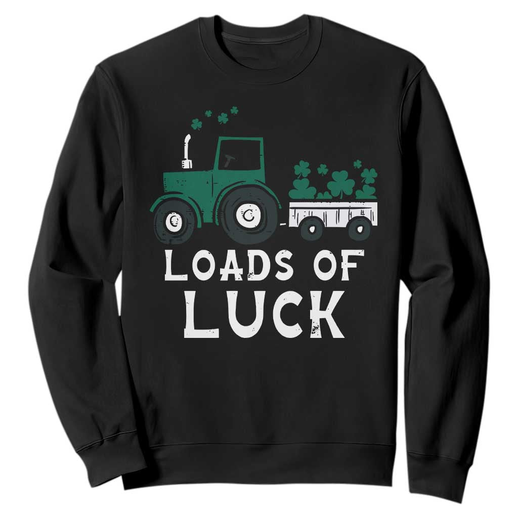 Boys St Patricks Day Sweatshirt Loads Of Luck Lucky Tractor Truck TS10 Black Print Your Wear