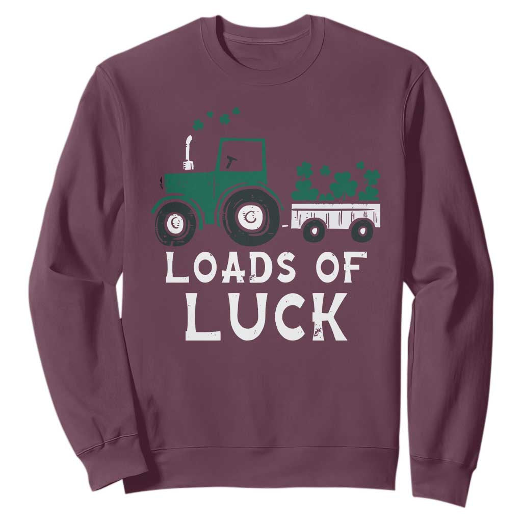 Boys St Patricks Day Sweatshirt Loads Of Luck Lucky Tractor Truck TS10 Maroon Print Your Wear