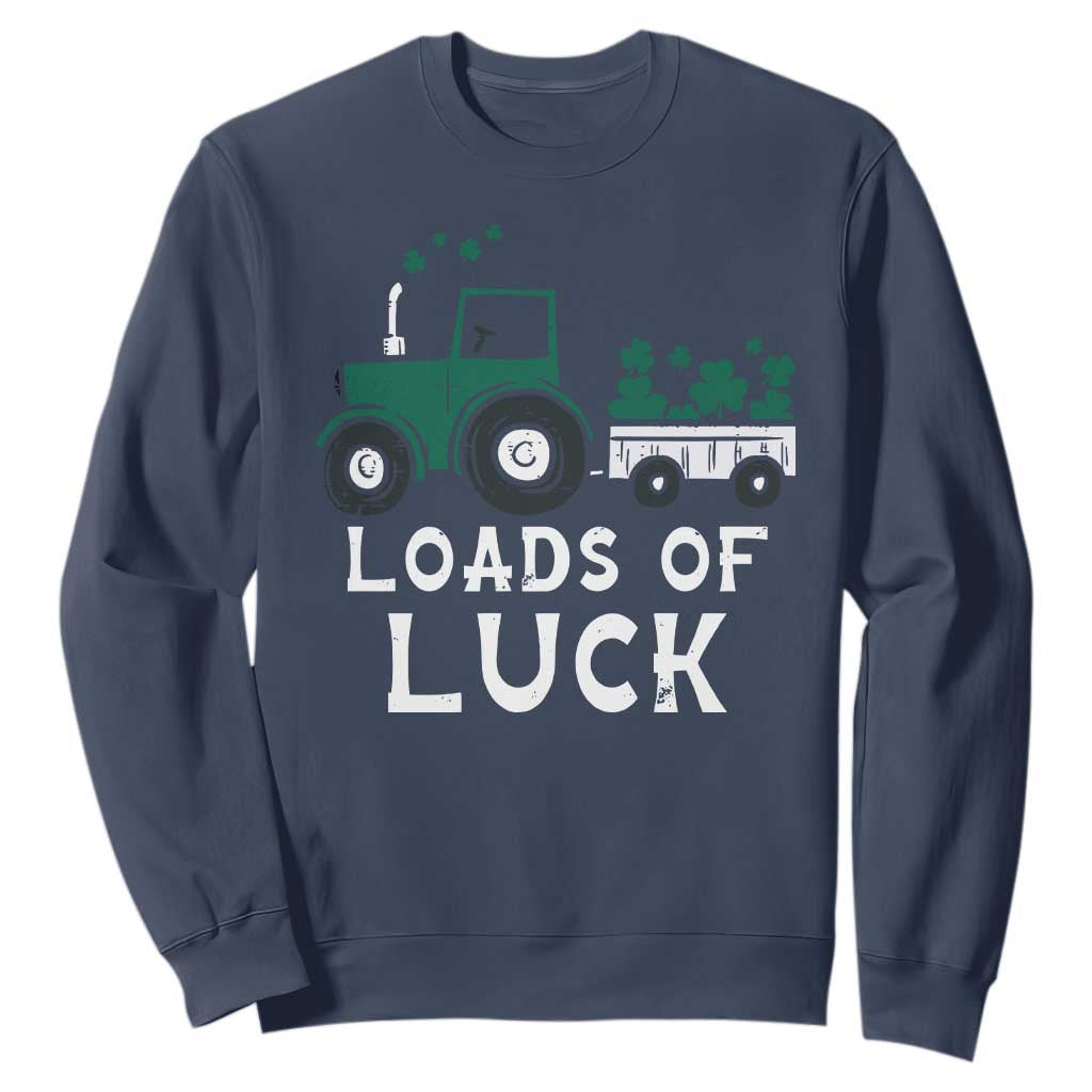 Boys St Patricks Day Sweatshirt Loads Of Luck Lucky Tractor Truck TS10 Navy Print Your Wear