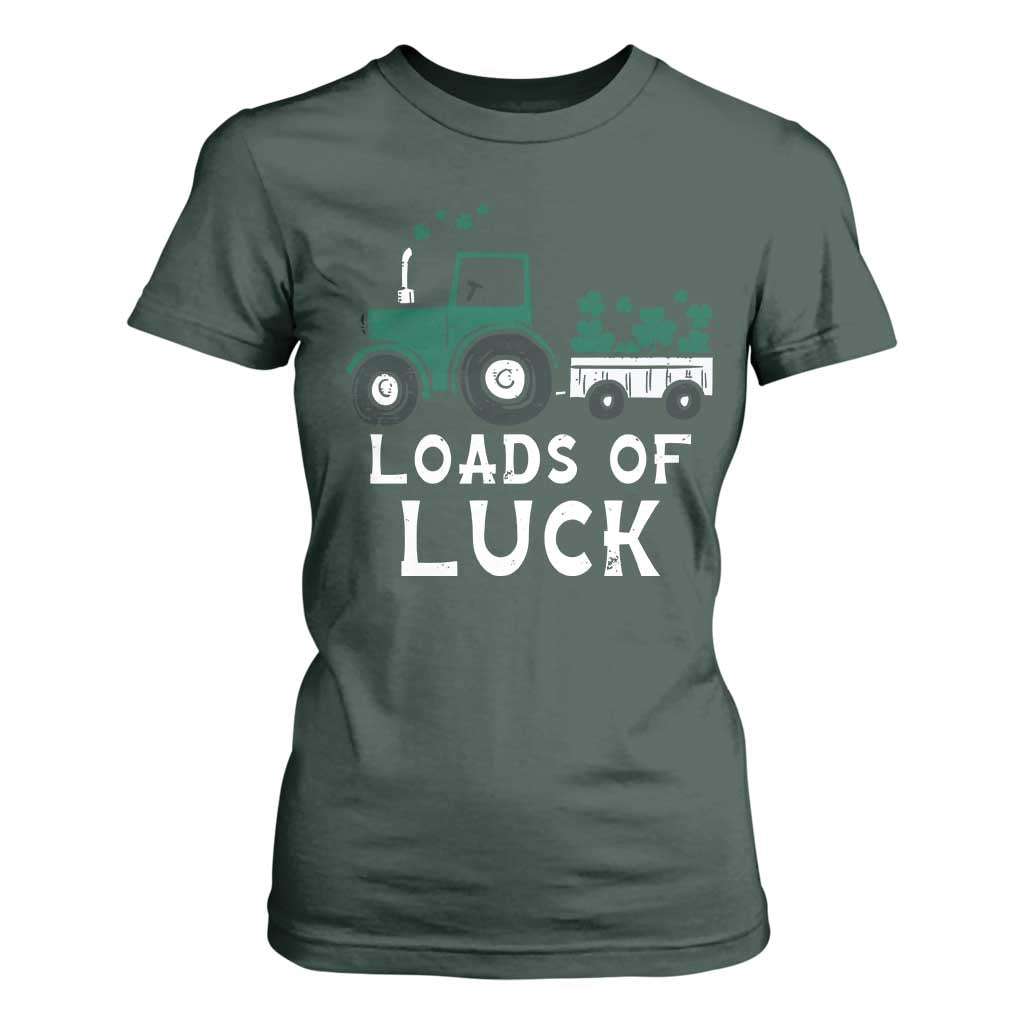 Boys St Patricks Day T Shirt For Women Loads Of Luck Lucky Tractor Truck TS10 Dark Forest Green Print Your Wear