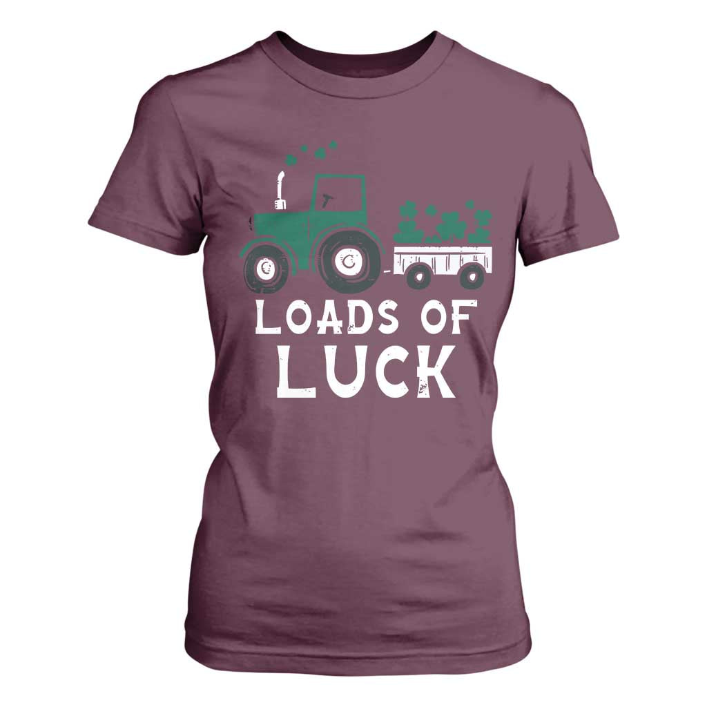 Boys St Patricks Day T Shirt For Women Loads Of Luck Lucky Tractor Truck TS10 Maroon Print Your Wear