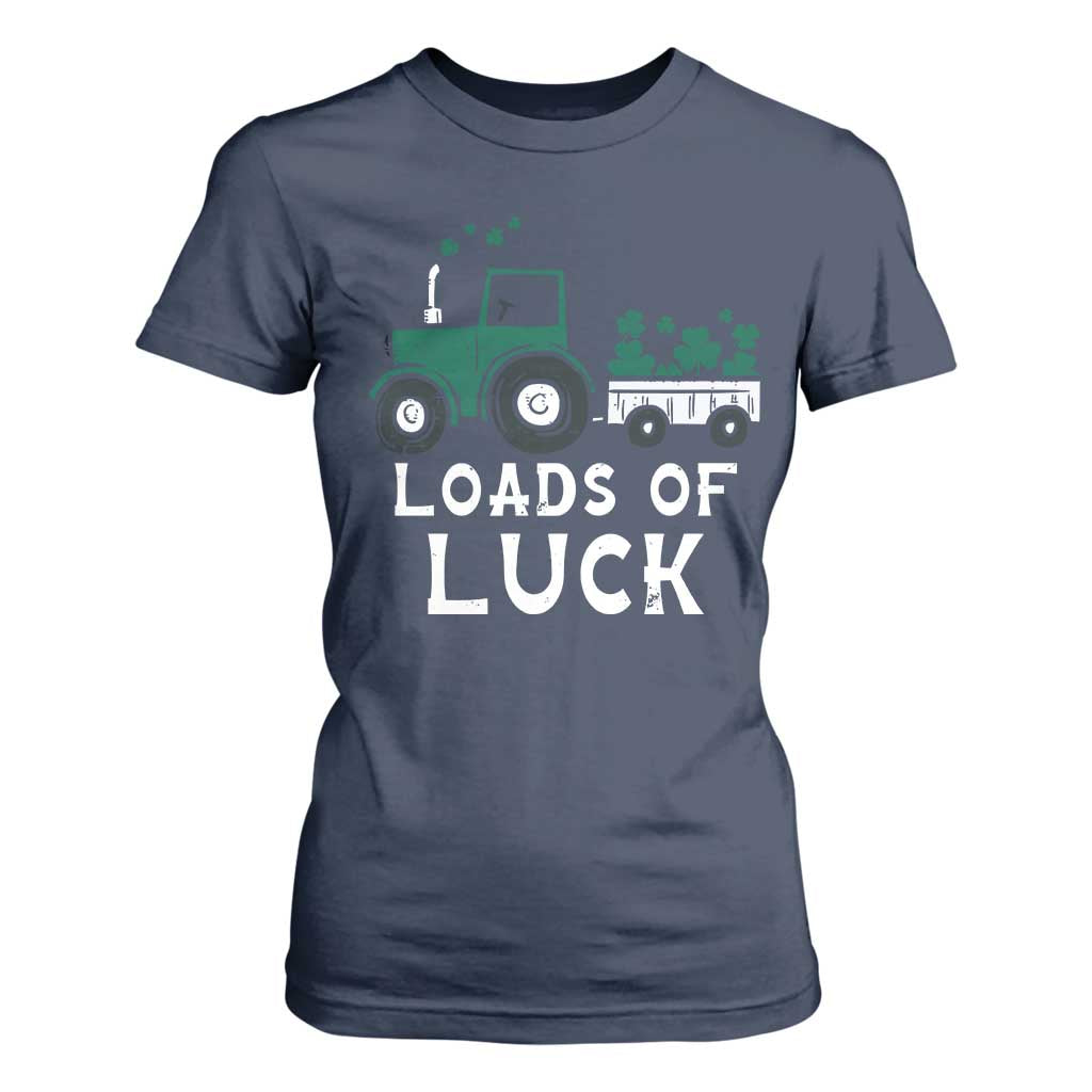 Boys St Patricks Day T Shirt For Women Loads Of Luck Lucky Tractor Truck TS10 Navy Print Your Wear