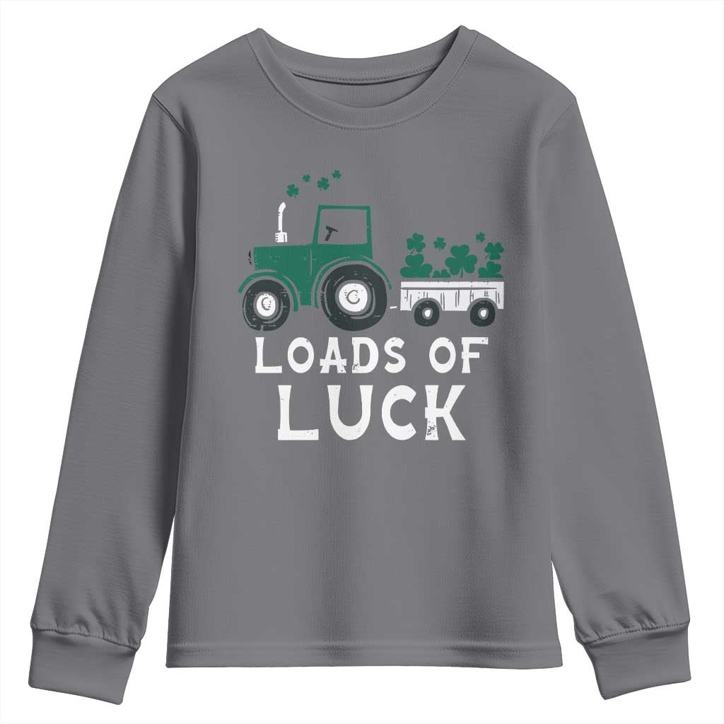 Boys St Patricks Day Youth Sweatshirt Loads Of Luck Lucky Tractor Truck TS10 Charcoal Print Your Wear