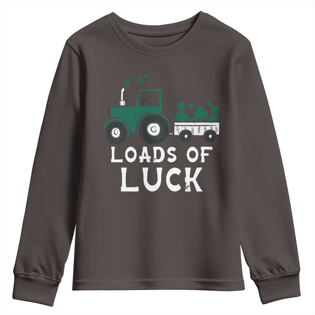 Boys St Patricks Day Youth Sweatshirt Loads Of Luck Lucky Tractor Truck TS10 Dark Chocolate Print Your Wear