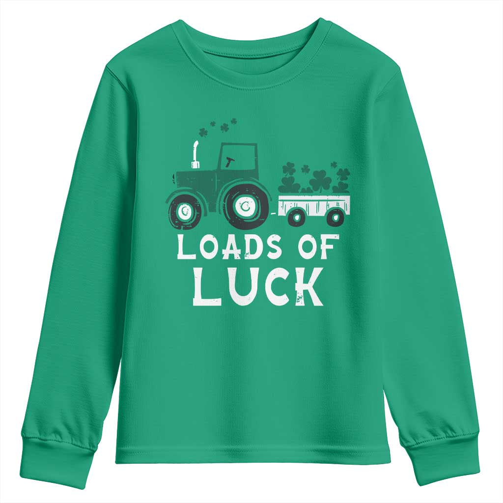 Boys St Patricks Day Youth Sweatshirt Loads Of Luck Lucky Tractor Truck TS10 Irish Green Print Your Wear