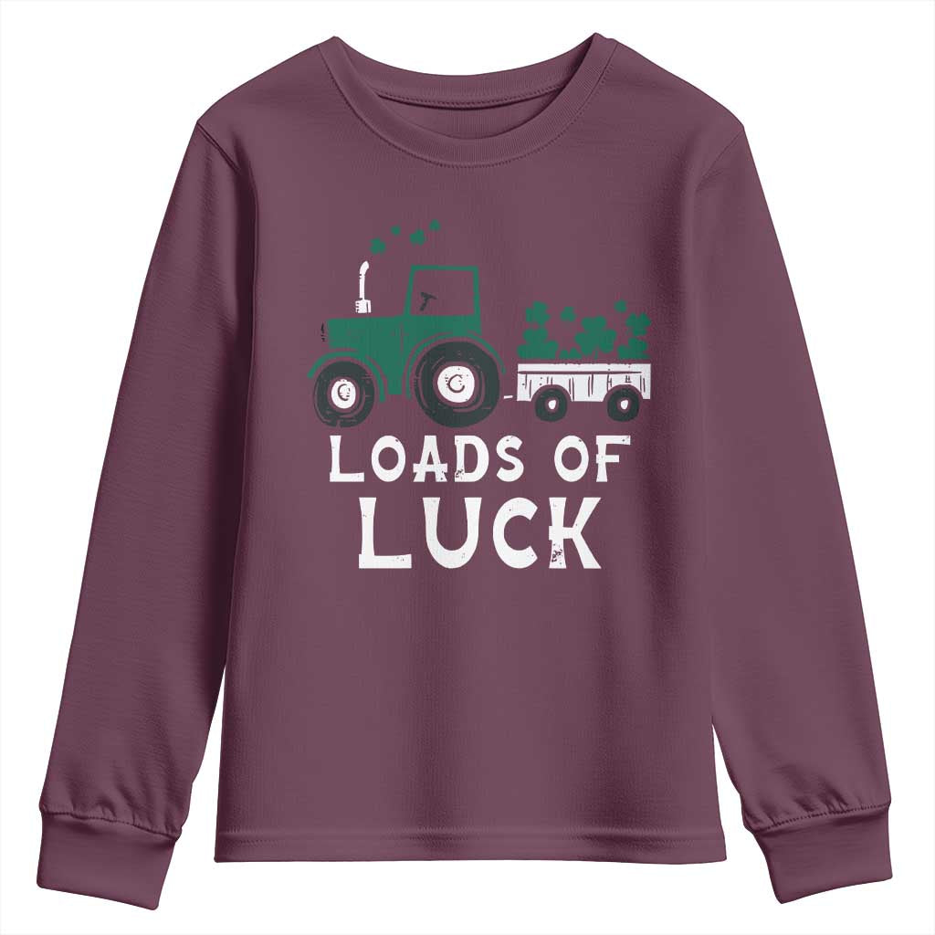 Boys St Patricks Day Youth Sweatshirt Loads Of Luck Lucky Tractor Truck TS10 Maroon Print Your Wear